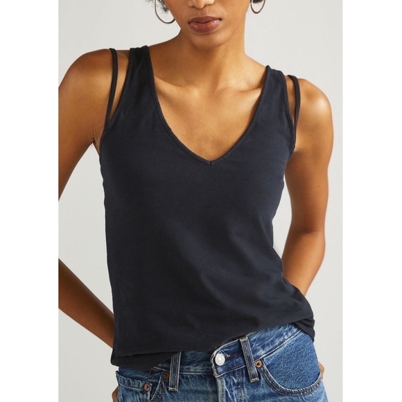 ANTHROPOLOGIE Strappy Tank Top Maeve Deep-V New Black Size XXS Anthro NWT - Picture 3 of 8